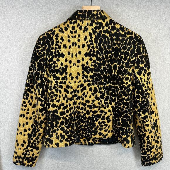 Lovely Jacket Womens Size 12 Tan Black Polyester Blend Leopard Print Button Up - Picture 2 of 13